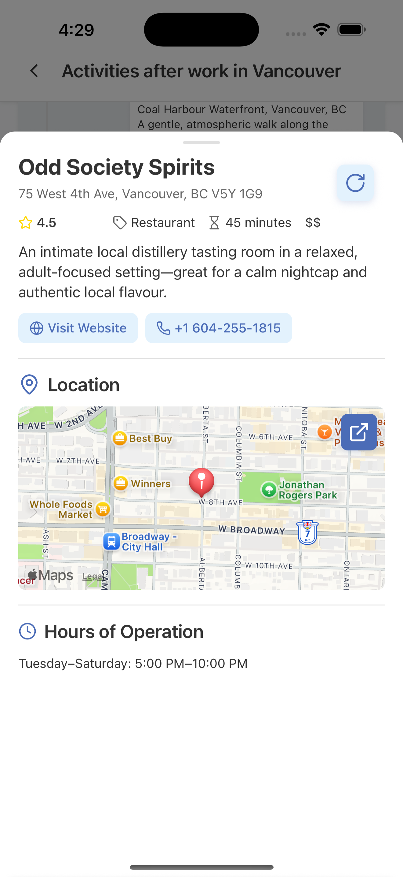 Location Details Screenshot iOS